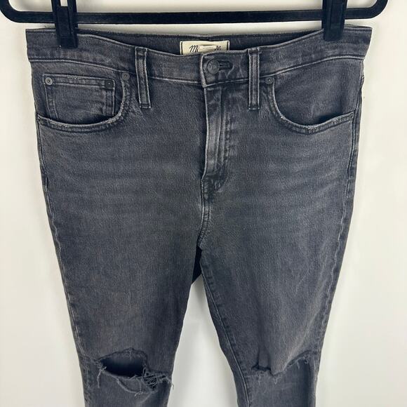 Madewell Womens The High-Rise Slim Distressed Black Wash Boyjean Denim Jeans 28P - Picture 3 of 10
